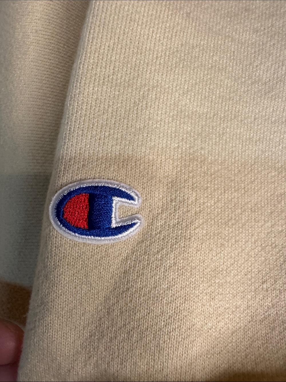 Champion Reverse Weave Cut Off Sleeves Cream Crewneck Sweatshirt - Picture 5 of 11